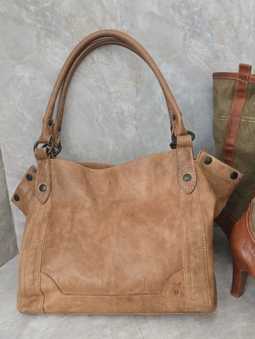 FRYE Melissa Leather Shoulder Tote Bag Brown Hobo Shopper Handbag 34DB146